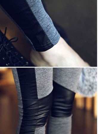 Katoenen legging met imitatieleer inzetten
