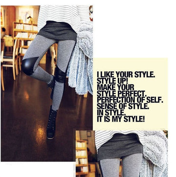 Katoenen legging met imitatieleer inzetten