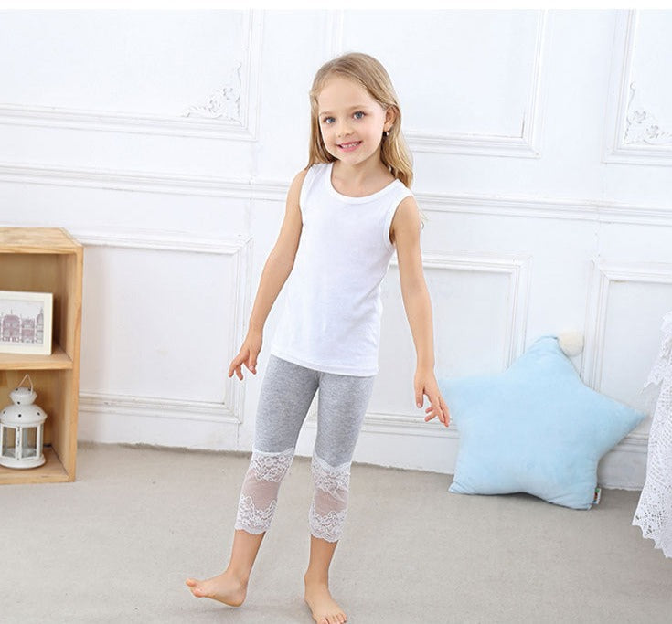 Korte leggings met kant voor meisje