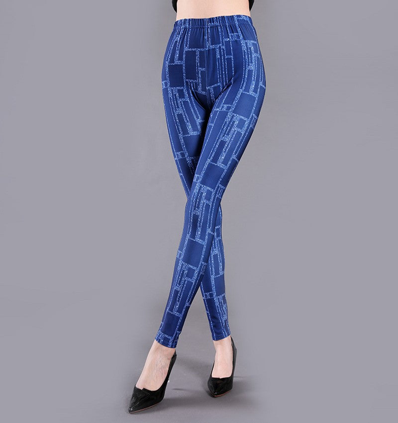 Blauw geblokte legging